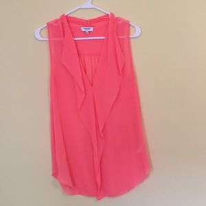 Babaton Coral silk top with ruffle